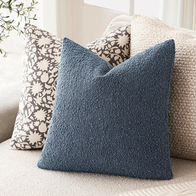 Foindtower Pack of 2 Textured Boucle Throw Pillow Covers Accent Solid Pillow Cases Cozy Soft Decorative Couch Cushion Case for Chair Sofa Bedroom Living Room Home Decor 20x20 Inch Dark Blue
