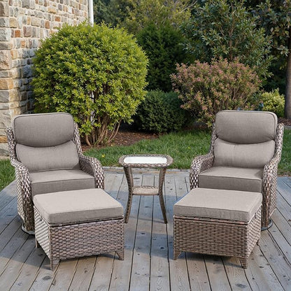 Swivel Patio Chairs sofa Set of 5 with 6" Thick Cushion - Wicker Outdoor Swivel Rocker Patio Chair with Side Table, High Back Comfortable Outdoor Glider Chairs - Brown Wicker | Grey Cushions