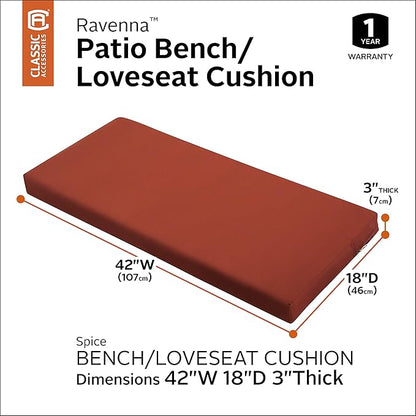 Classic Accessories Ravenna Water-Resistant 42 x 18 x 3 Inch Outdoor Bench/Settee Cushion, Patio Furniture Swing Cushion, Spice, Patio Loveseat Cushion