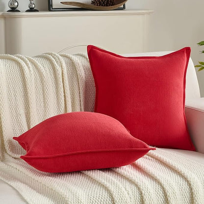 FUTEI Christmas Red Chenille Throw Pillow Covers 12x20 Inch Set of 2,Edges Double-Stitched Lumbar Pillow Cases,Modern Home Decor for Couch Living Room