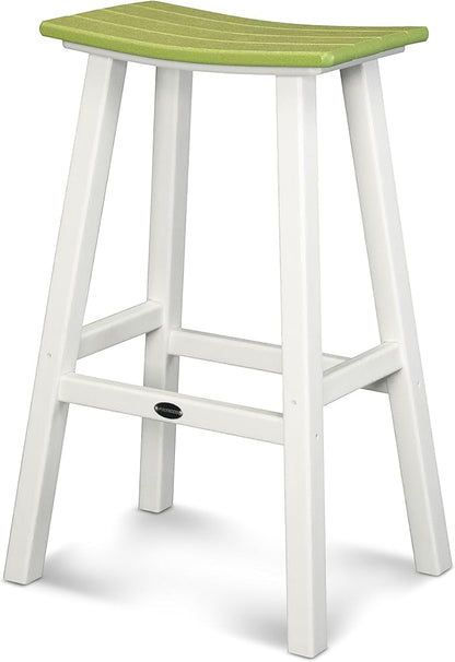 POLYWOOD 2012-FWHLI Contempo Bar Height Saddle Seat Barstool, White Frame, Lime