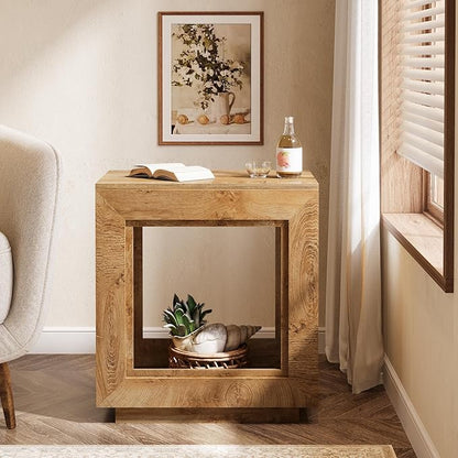 Tribesigns Rustic Brown End Table, 24" Side Table with Storage Shelf, Farmhouse Style Nightstand Bedside Table for Small Spaces, Bedroom, Living Room, Entryway, Easy Assembly (2, Natural)