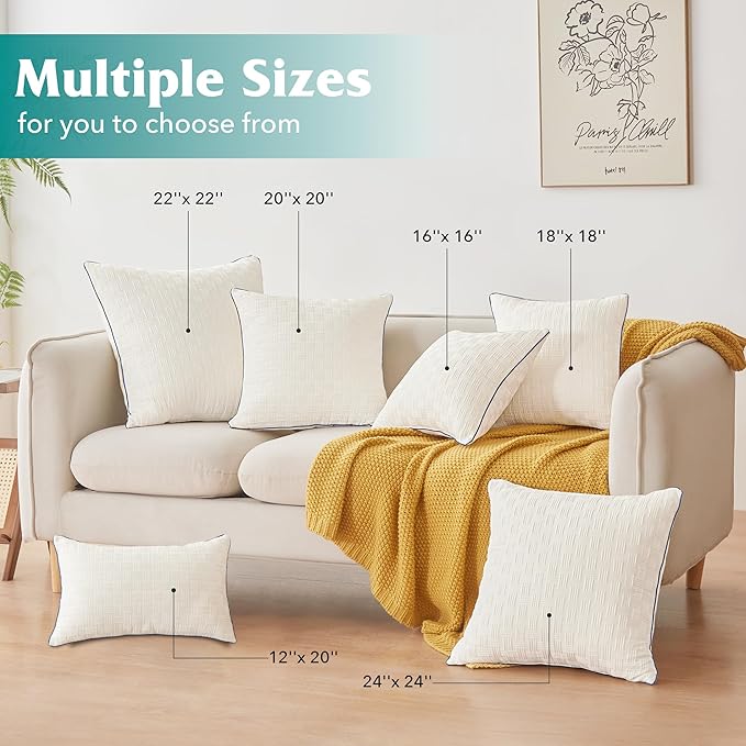 Oubonun 20x20 Pillow Inserts Set of 2 - Square Decorative Throw Pillows for Couch Bed Sofa Living Room Down Alternative Polyester Filling 20 Inch Insert(Beige)