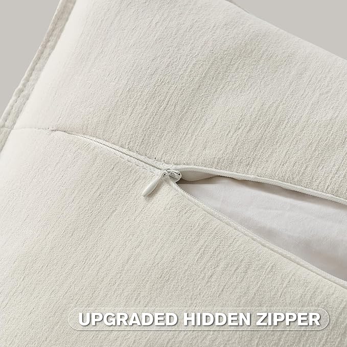 FUTEI Cream White Chenille Throw Pillow Covers 22x22 Inch Set of 2,Edges Double-Stitched Cushion Cases,Modern Home Decor for Couch Living Room