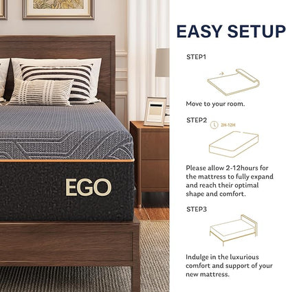 MLILY EGOHOME 14 Inch Twin XL Mattress, Copper Gel Memory Foam Mattress for Pain Relief, Therapeutic Mattress in a Box, CertiPUR-US Certified, Fiberglass Free Medium Mattress, Black