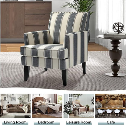 HULALA HOME Modern Accent Chairs Set of 2, Farmhouse High Back Striped Chairs with Wooden Legs & Nail Head Trim, Comfy Upholstered Armchairs for Living Room/Bedroom (Stripe Black)