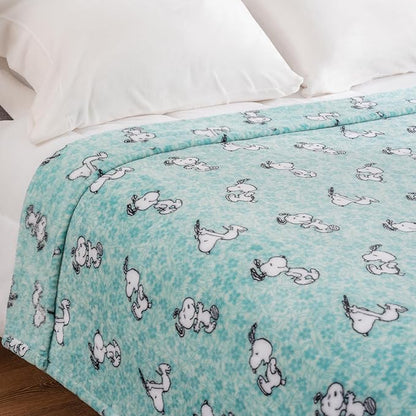 Berkshire Blanket Peanuts® VelvetLoft® Cute Character Snoopy Plush Blanket,Snoopy Springtime Floral Dance Large Blue,King 90 in x 108 in (Official Peanuts® Product)