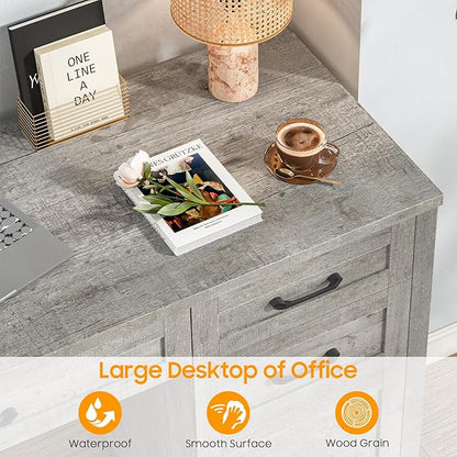 Vabches Farmhouse 47" Executive Desk with 4 Drawers, Computer Desk with File Drawer and Charging Station, Workstation for Home Office, Study.（Grey）