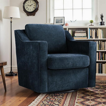 Pia Ricco 2-Pack Plush Oversized Chenille Fabric Swivel Accent Chairs with Removable Covers, Living Room Reception Bundle Set,Grey Blue