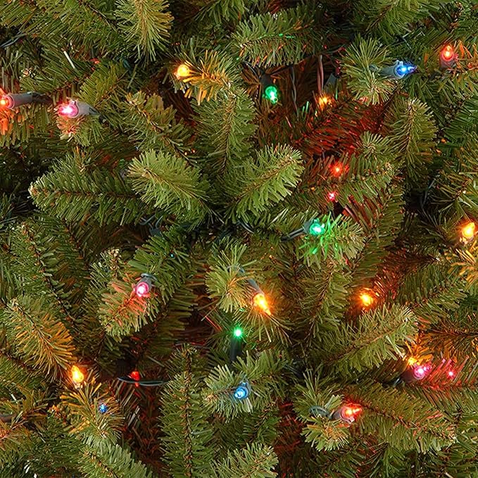 National Tree Company Artificial Pre-Lit Slim Christmas Tree, Green, Kingswood Fir, Multicolor Lights, Includes Stand, 7.5 Feet
