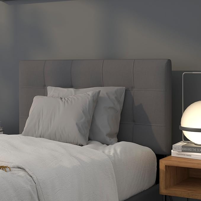 EMMA + OLIVER Quilted Tufted Upholstered Twin Size Headboard in Dark Gray Fabric