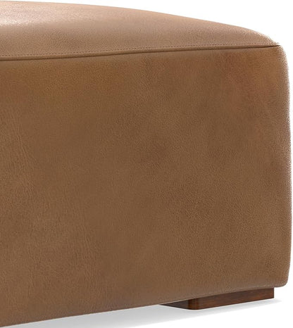 SIMPLIHOME Rex Modular Sofa and Ottoman Set in Full-Grain Genuine Leather, Caramel Brown, 88-inch-Wide 2-Seater Leather Couch and Matching 34-inch-Wide Table Ottoman for Living Room