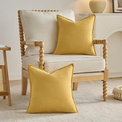 FUTEI Mustard Yellow Chenille Throw Pillow Covers 20x20 Inch Set of 2,Edges Double-Stitched Cushion Cases,Modern Home Decor for Couch Living Room
