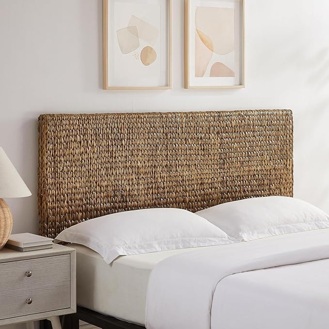 Headboard Coastal Design Handwoven Seagrass Matte Black Feet Rustic Decor Queen