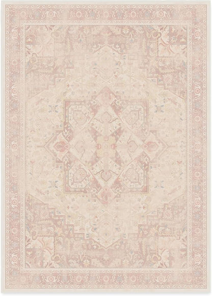 RUGGABLE Washable Area Rug – Kamran Soft Pink 10x14, Stain-Resistant, Non-Slip – Large Machine Washable Rugs for Living Room, Bedroom, Hallway, Entryway & Office–with Cushioned Pad