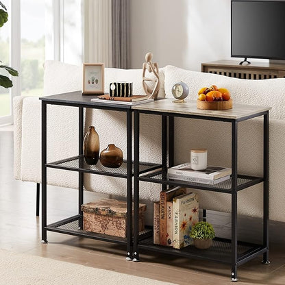 VECELO Tall End Side Tables, 30" Height Nightstand with 3-Tier Storage Shelf for Bedroom Living Room, Easy Assembly,Industrial Style, Grey