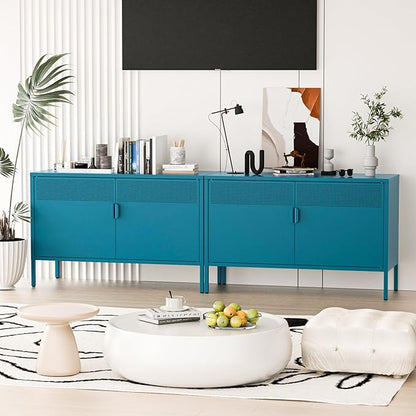 2 Door Storage Sideboard, Metal Storage Cabinet with 2 Adjustable Shelf,Multipurpose Metal Accent Cabinet for Office Home,Music Studio (Peacock Blue, 25''H)