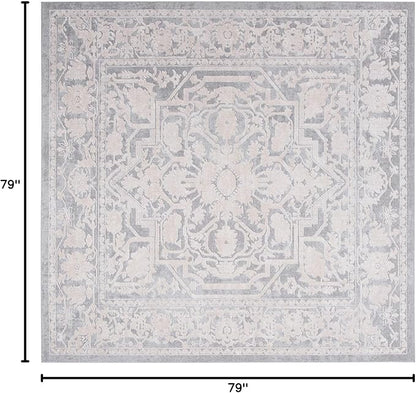 SAFAVIEH Reflection Collection Area Rug - 6'7" Square, Light Grey & Cream, Non-Shedding & Easy Cleaning, Ideal for Living Room, Bedroom (RFT665C)