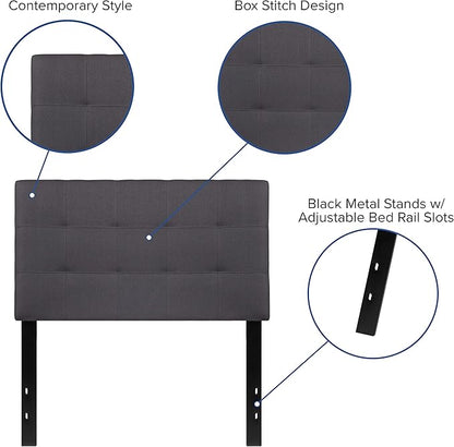 EMMA + OLIVER Quilted Tufted Upholstered Twin Size Headboard in Dark Gray Fabric