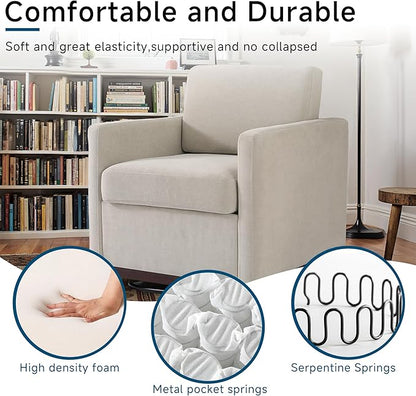 Pia Ricco Plush Swivel Barrel Chair Set of 2 - Mid-Century Modern Accent Armchairs in Soft Chenille for Living Room & Cozy Reading Nook, Sand
