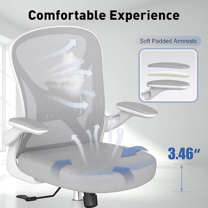 ZZH Ergonomic Office Chair Set of 6 with Adjustable Lumbar Support, Mesh Home Office Desk Chair with Wheels and Flip-up Arms, Grey
