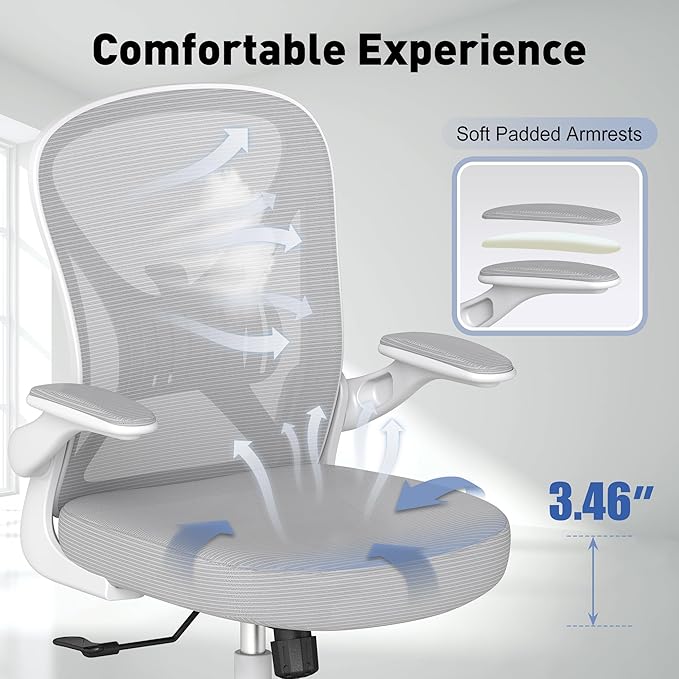 ZZH Ergonomic Office Chair Set of 10 with Adjustable Lumbar Support, Mesh Home Office Desk Chair with Wheels and Flip-up Arms, Grey