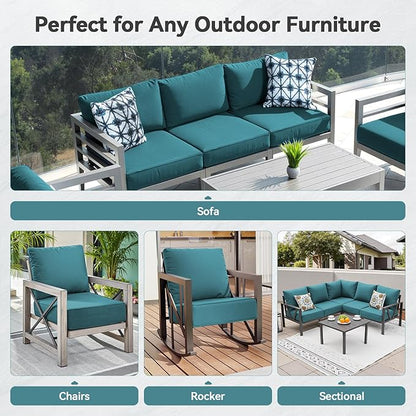 Luxury 6" Outdoor Cushions for Patio Furniture, 24x24x6" Thick Seat Cushion Set of 8, Fade Resistant Couch Chair Replacement Cushions High Density Deep Wicker Chair Cushion w/ Removable Cover, Green
