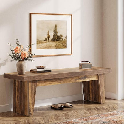 Tribesigns 55" Wooden Entryway Bench, Farmhouse Long Entry Seat, Indoor End of Bed Stool with Storage Capability for Hallway, Living Room, Bedroom, Easy Assembly, Dark Brown