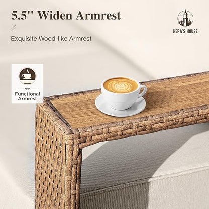 HERA'S HOUSE 4 Pieces Patio Furniture Set, Sectional Outdoor Rattan Wicker Sofa, All Weather Patio Conversation Set with 5.3" Widened Armrest, 10" Ultra Thick Comfy Sponge Cushion, Patio Couch