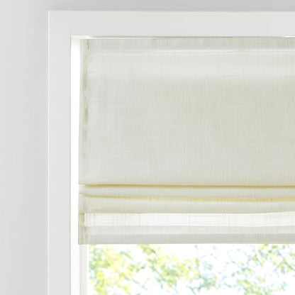 Madison Park Kyler Cordless Roman Shades - Single Panel, Lightweight Linen Blend Fabric, Natural Design, Easy Installation, Light Filtering Window Blind, Bedroom, Living Room Decor 35"W x 64"H Ivory