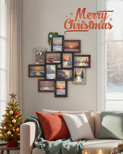 SONGMICS 4x6 Collage Picture Frames, 12-Pack Photo Collage Frame for Wall Decor, Glass Front, Assembly Required,Christmas Gift, Maroon Brown, Heather Greige, Ash Black URPF022M01