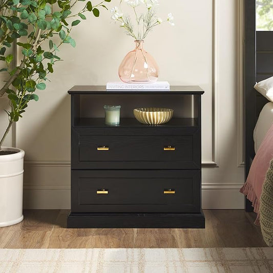 Walker Edison Clyde EZ Assembly Rustic 2-Drawer Open-Cubby Nighstands End Side Tables Living Room Bedroom Storage, Black
