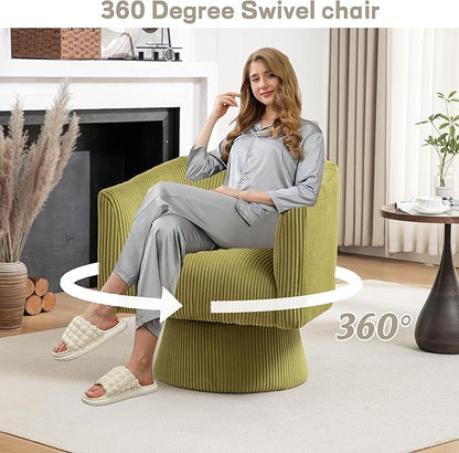 Swivel Accent Chair Set of 2, Modern 360° Swivel Barrel Chair, Corduroy Upholstered Single Sofa for Living Room, Bedroom(Mint Green)