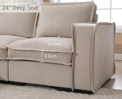 EALSON 93" Modular Sectional Sofa Comfy Cloud Couch with Ottoman Modern Convertible L Shape Couches with Wooden Legs Linen Deep Seat Couch 4-Seater Sofa for Living Room/Apartment, Oatmeal