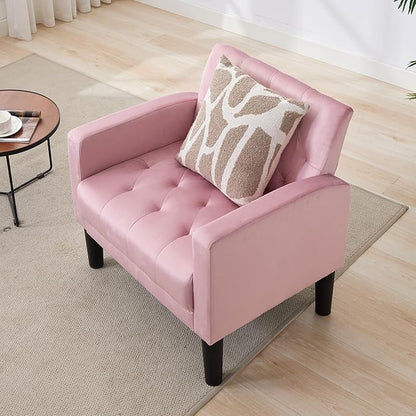 TYBOATLE Mid-Century Fabric Tufted Accent Living Room Armchairs, Comfy Modern Upholstered Bedroom Office Armchair Single Sofa, Reading Lounging Side Lounge Chair Living Room Furniture (Pink)