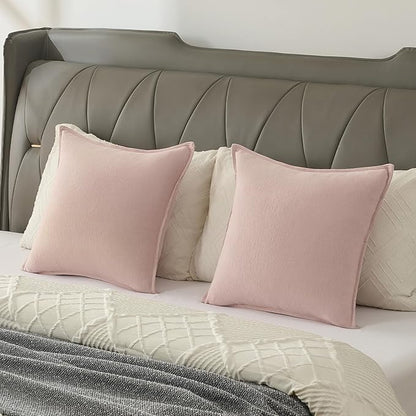 FUTEI Pink Chenille Throw Pillow Covers 20x20 Inch Set of 2,Edges Double-Stitched Cushion Cases,Modern Home Decor for Couch Living Room