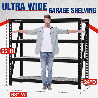 WORKPRO Garage Shelving, 68" W x 24" D x 65" H, 7200 LBS Load, Heavy Duty Metal Shelving for Storage, Industrial Shelving Storage Rack for Warehouse Kitchen Shop Basement, Black, Pack of 2