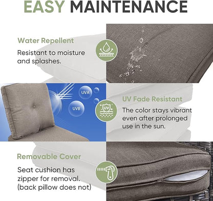 Outdoor Chair Cushion Set of 3, Waterproof Outdoor Seat Cushions 25x22, Patio Chair Cushions for Outdoor Furniture, Couch Cushion Replacement, Include 3 Back & 3 Seat Cushions, Button/Grey