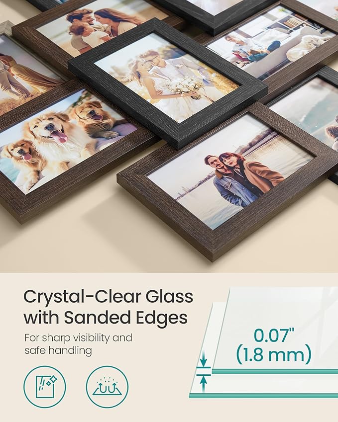 SONGMICS 4x6 Collage Picture Frames, 12-Pack Photo Collage Frame for Wall Decor, Glass Front, Assembly Required,Christmas Gift, Maroon Brown, Heather Greige, Ash Black URPF022M01