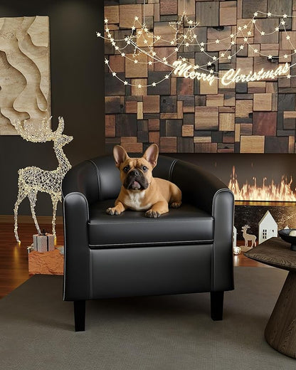 GarveeHome Accent Barrel Chairs Living Room Chairs Faux Leather Upholstered Club Armchairs with Soft Padded Seat for Bedroom Reading Waiting Room(Black)