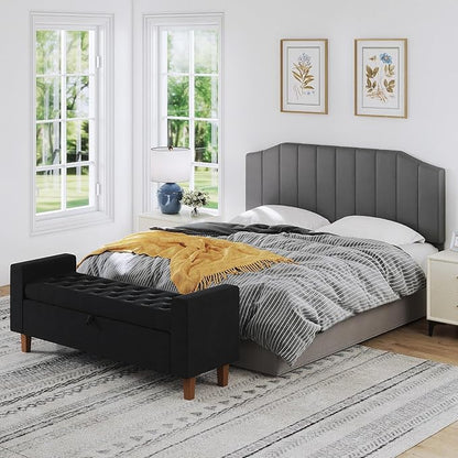 King Size Headboard Only, Velvet Upholstered Headboard King/California King Size Wall Mount and Bed Frame Mount, Featuring High-Density Sponge Padding Easy Assembly Comfort Style-Dark Gray