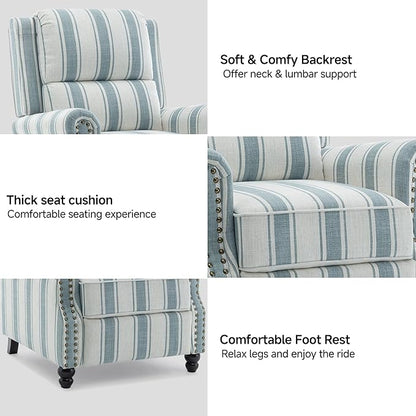 Lumibee Recliner Chair,Pushback Armchair for Small Spaces,Adjustable Backrest & Footrest Accent Chair in Comfy Fabric for Living Room, Bedroom-Stripe Blue