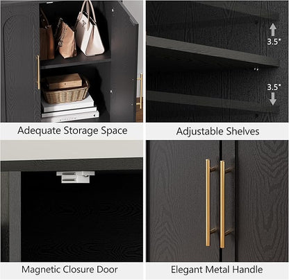 Sideboard Buffet Cabinet with Storage, Modern Accent Cabinet with Arched Doors & Shelf, 31.5" Modular Media Console, Minimalist Credenza for Living Room Kitchen Dining Room Entryway, Black