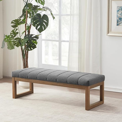 52.7" Bedroom Bench for End of Bed, Modern Upholstered Teddy Fabric Entryway Bench & Dining Bench, Footrest Stool Bench with Solid Wood Frame for Bedroom, Living Room (Grey)