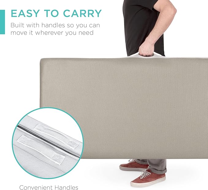 Best Choice Products 4in Portable Full-Size Mattress, Tri-Fold Mattress for Camping, Guest, Toddler, Foam Plush w/Carry Case - Taupe