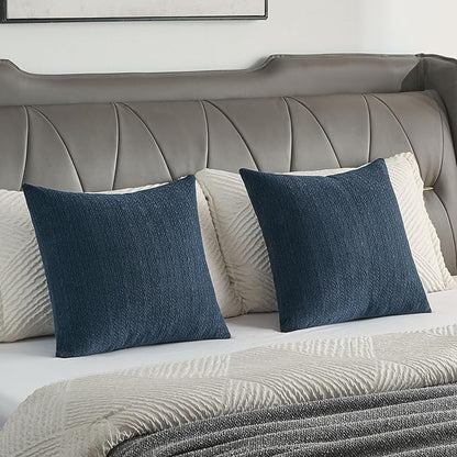 FUTEI Navy Blue Chenille Throw Pillow Covers 18x18 Inch Set of 2,Soft Striped & Diamond Textured Cushion Cases,Modern Home Decor for Couch Living Room