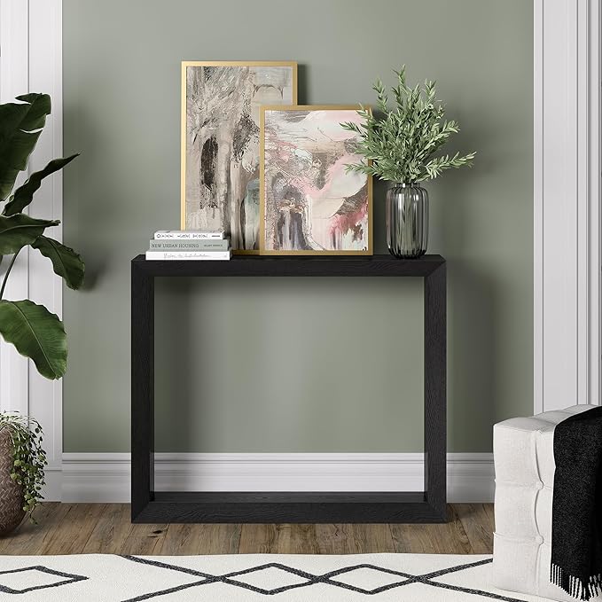 Henn&Hart 36'' Wooden Rectangular Console Table Entryway Table, Sofa Table for Entryway, Living Room, Couch, Hallway, or Office, Black Grain