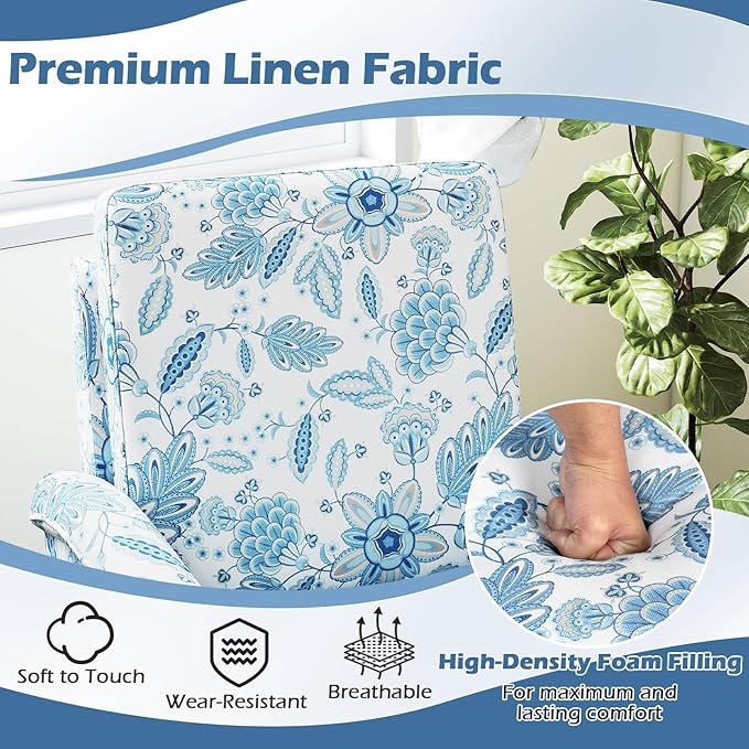 GOFLAME Floral Accent Chair, Comfy Upholstered Armchair with Rubber Wood Legs and Thick Padded Cushion, High Back Single Sofa Chair, Reading Side Chair for Living Room, Bedroom, Blue