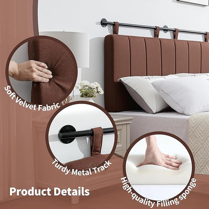 UEV Queen Headboard Only, Wall Mounted Hanging Upholstered Bed Head Board, Modern Vertical Channel Design of Fine Linen, Elegant Brown Fluted Headboard for Bedroom (Brown, Queen Size)