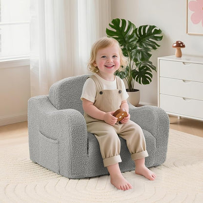Comfy Toddler Chair & Kids, 2-in-1 Soft Couch Fold Out for Kids, Toddler Chairs Comfy 1-3 Years Old, Convertible Plush Sofa to Lounger for Girls and Boys,Light Grey